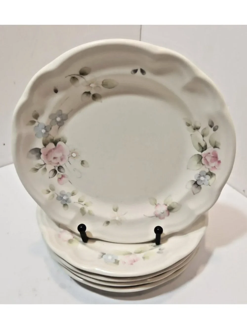 Vtg Pfaltzgraff Tea Rose Stoneware Salad Plates Set of 5 USA Made 7.25